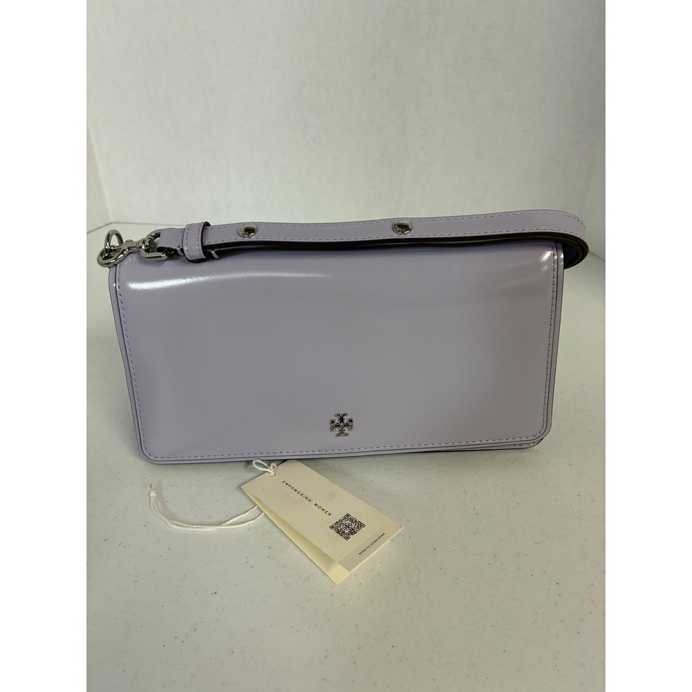Tory Burch Robinson Spazzolato Lavender Patent Leather Shoulder Bag New